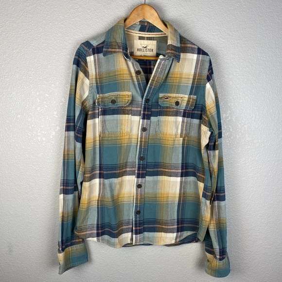 Hollister Other - Hollister Mens Flannel Shirt Shacket XL Blue Plaid Cotton Long Sleeve Button